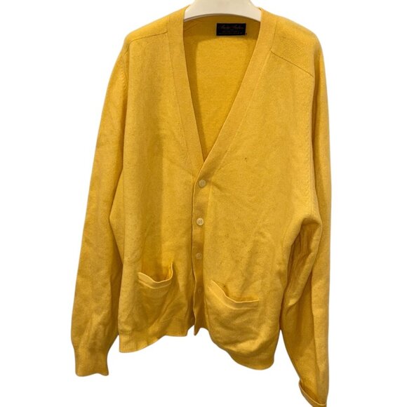 Brooks Brothers yellow 100% cashmere Mr Rogers cardigan sweater 44 Briti… - Picture 1 of 6